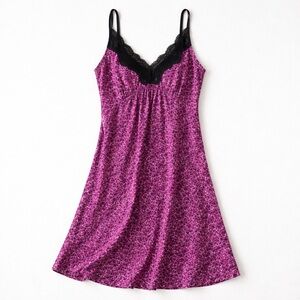 Apt 9 Intimates Slip Dress Pink Purple Ditsy Floral Black Lace Nightgown Large